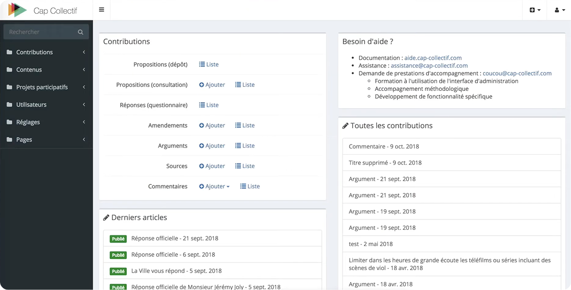 Espace d'administration — Avant